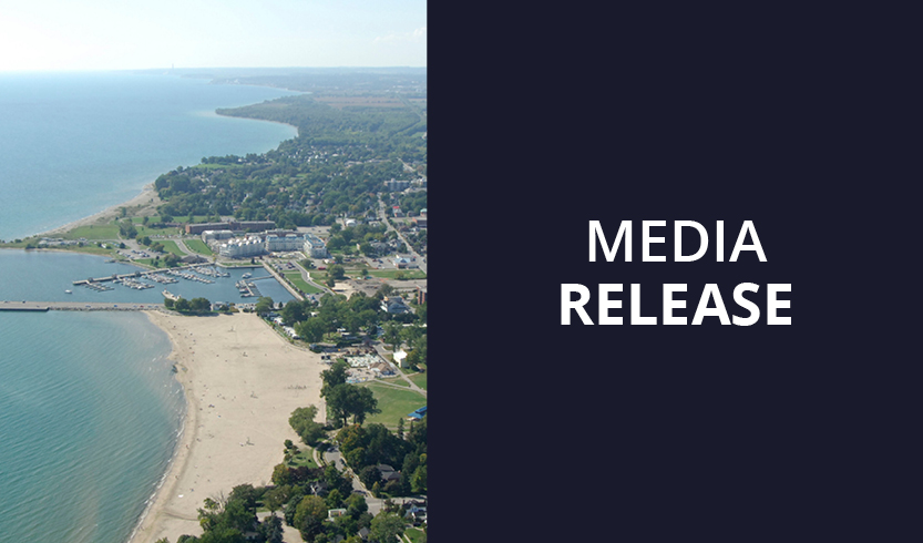 picture of Cobourg Beach on left, Media Release text on right